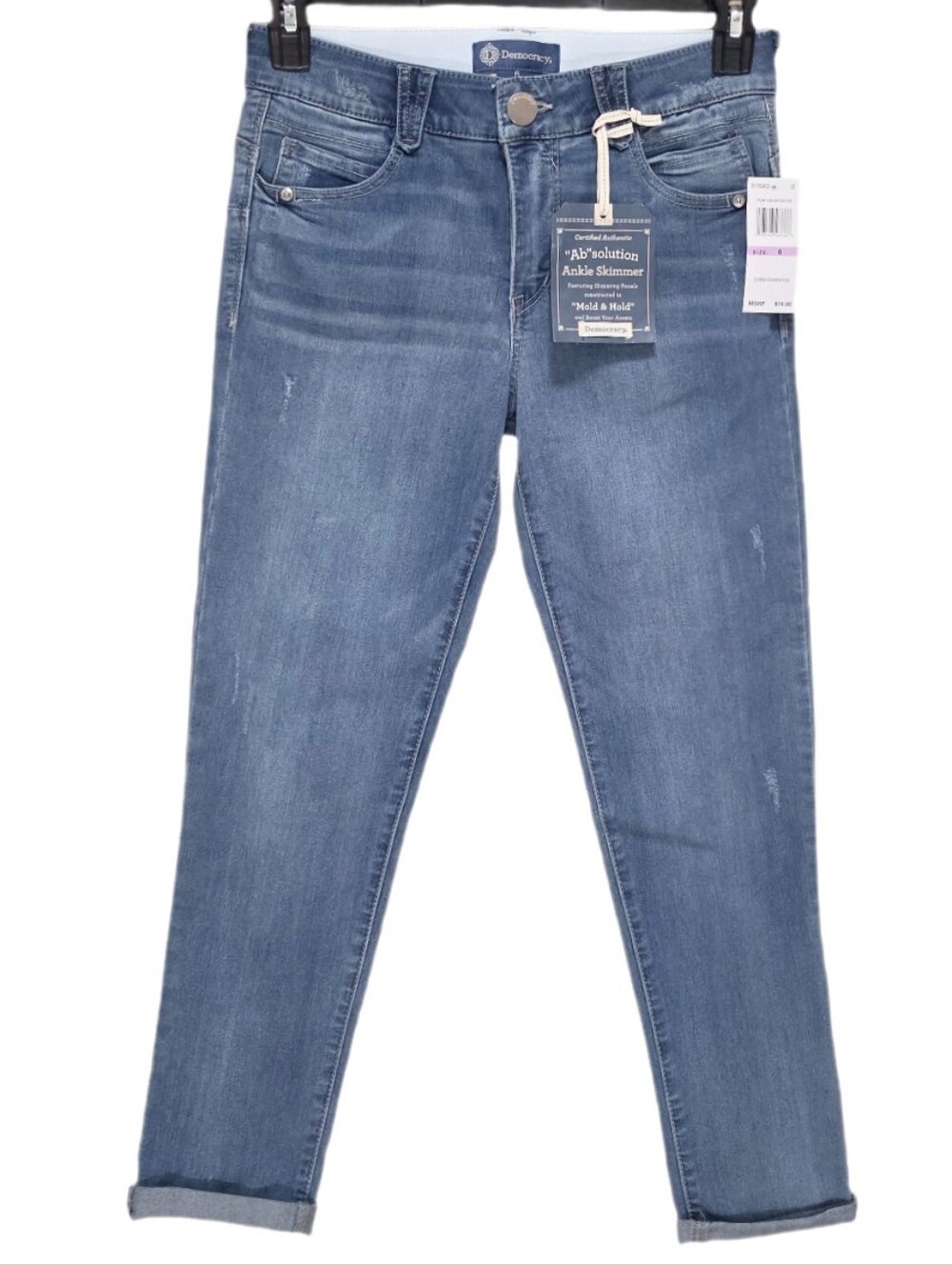 Democracy Ankle Skimmer Cropped Jeans Cuffed Mid-Rise Ab Solution Light Blue 6